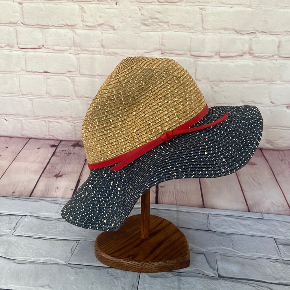 Festive sequin red blue tan packable straw depot